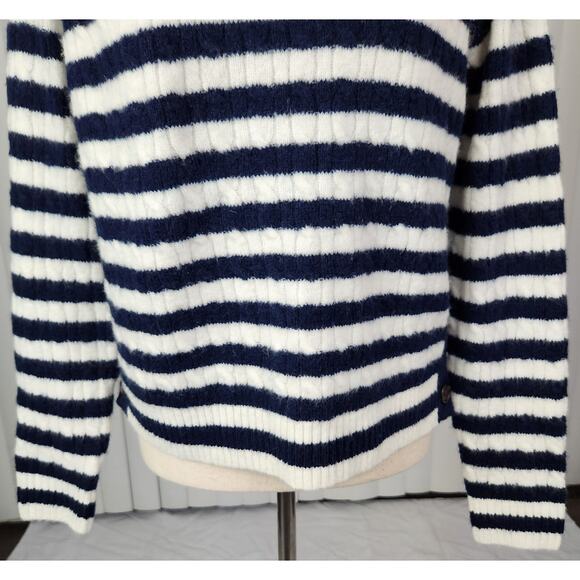J. Crew Crewneck Pullover Sweater Cable Knit Side Buttons Blue White Size Small - Picture 7 of 11